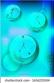 magic crystal balls of blue light, electric discharges and lightning, mystical illustration, element of water