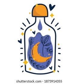 magic crystal bottle with moon dream fantasy element vector illustration