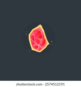 Magic Crystal Bright Red Cute Casino Slot Game Icon In Golden Frame Gem Vector Design