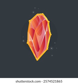 Magic Crystal Bright Red Gem For Slots Casino Game UI Reward Badge In Golden Frame Vector Design