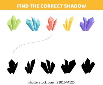 Magic crystal. Find the correct shadow. Halloween. Shadow matching game. Flat, cartoon. Isolated vector illustration eps 10