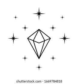 Gema de cristal mágico con brillo brillante. Diseño plano. Piedra de cristal sobre fondo blanco