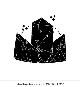 Zauberkristall-Edelsteine. Handgezeichnete Diamanten. Vektorgrafik auf weißem Hintergrund. Mystisches Boho-Element.