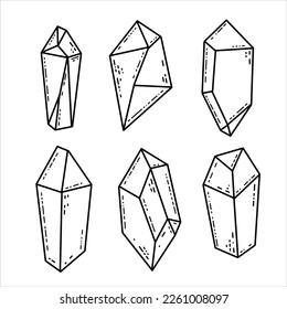 Magic crystal gems. Hand drawn diamonds. Vector illustration on white background. Mystical boho element.