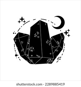 Gemas de cristal mágico. Diamantes dibujados a mano. Ilustración vectorial sobre fondo blanco. Elemento místico del boho.