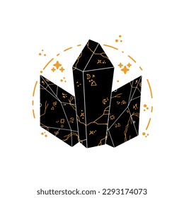 Gemas de cristal mágico. Diamantes dibujados a mano. Ilustración vectorial sobre fondo blanco. Elemento místico del boho.