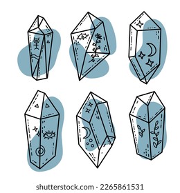 Magic crystal gems with paint spot. Mystical and magical ritual. Spiritual mystery future telling. Astrology and fortune.