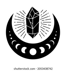 Magic crystal with half moon vector illustration