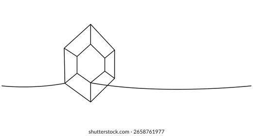 Magic crystal one line continuous drawing. Crystal mineral jewel. Vector illustration