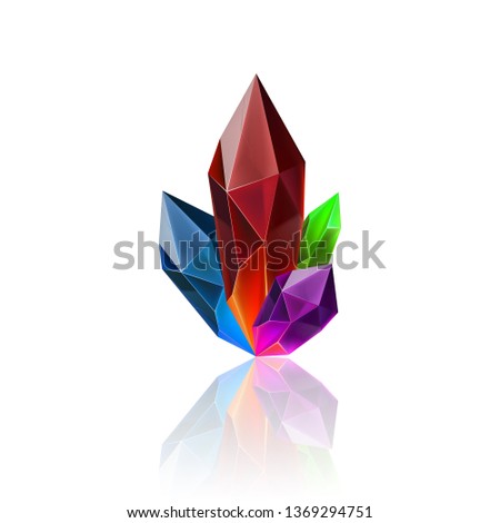 Magic Crystal in Rainbow Color with Sparkle. Decoration icon for Games. Cartoon crystals Illustration. Stone Energy on White Background