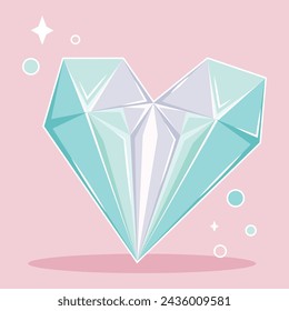 Cristal mágico en forma de corazón. Piedra preciosa. Símbolo de magia y misticismo. Iconos vectoriales de atributos mágicos.