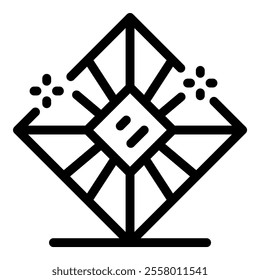 Magic crystal shining with light beams on stand icon, outline style