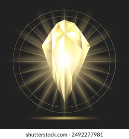 Cristal mágico. Piedra preciosa iridiscente brillante aislada en la Ilustración vectorial de fondo negro