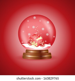 Magic crystal sphere with christmas gift box and balls 