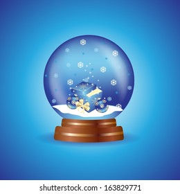 Magic crystal sphere with christmas gift box and balls 
