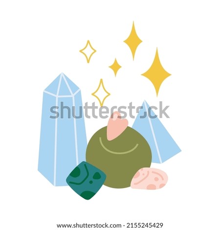 Magic crystal and stones, cartoon style. Trendy modern vector illustration isolated on white background, hand drawn, flat design.