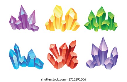Magic Crystals of Different Colors Piled Together Vector Set