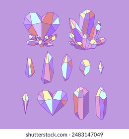 Magic Crystals and Gemstones Vector Icons Set