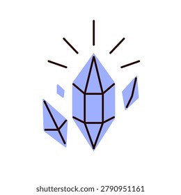 Magic crystals glowing. Gem stones, sacred quartz mineral. Diamond gemstone. Abstract esoteric occult power symbol, amulet. Spiritual prism. Flat vector illustration isolated on white background