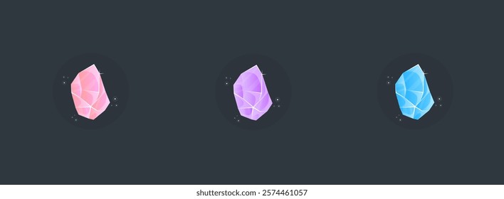 Magic Crystals Set Light Bright Pink Purple Ice Blue Cute Casino Slot Game Icon Gem Vector Design