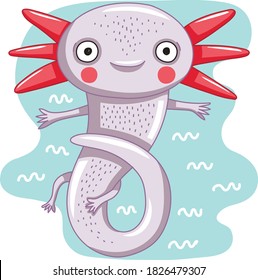 Magic cute axolotl vector illustration