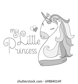Magic cute baby unicorn, my little princess quote poster, greeting card, vector illustration with outline for kids print clothing textile and poster svg