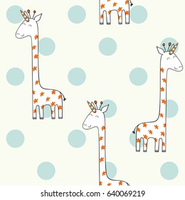 Magic cute giraffe. Cute Hand Drawn seamless pattern