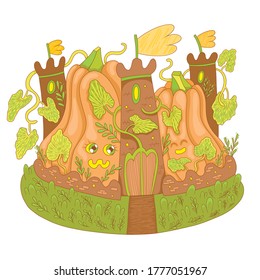 Magic cute Halloween pumpkin and wild castle