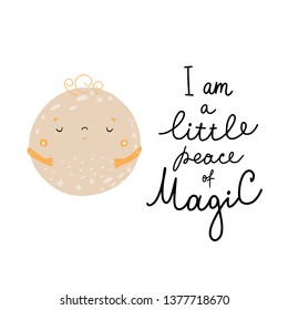 Magic - Cute hand drawn nursery poster with cute character moon planet and lettering. In scandinavian style