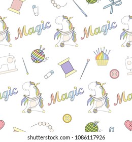 Magic cute handmade unicorn Seamless Vector Pattern. Vector background