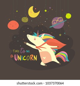 Magic cute unicorn in cartoon style