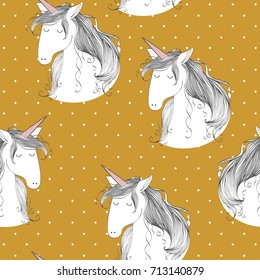 Magic cute unicorn with circle. Vector seamless pattern