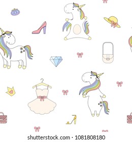 Magic cute unicorn fashion Seamless Vector Pattern. Vector background