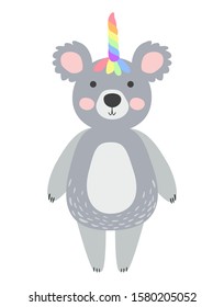 Magic Cute Unicorn Koala Bear with Rainbow Horn. Kawaii Animal t-shirt Print, Baby Shower Card, Nursery Poster