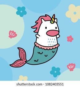 Magic cute unicorn mermaid is swimming