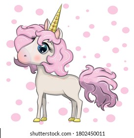 Magic cute unicorn, stars, clouds and moon poster, greeting card, illustration with outline