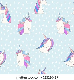 Magic cute unicorn. Vector hand drawn seamless pattern