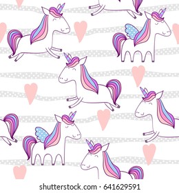 Magic cute unicorn. Vector seamless pattern