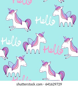 Magic cute unicorn. Vector seamless pattern