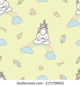 Magic cute unicorn yoga Seamless Vector Pattern. Vector background