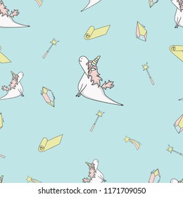 Magic cute unicorn yoga Seamless Vector Pattern. Vector background