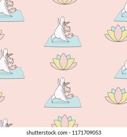 Magic cute unicorn yoga Seamless Vector Pattern. Vector background