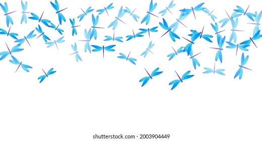 Magic cyan blue dragonfly cartoon vector illustration. Summer little damselflies. Wild dragonfly cartoon baby wallpaper. Delicate wings insects graphic design. Tropical beings