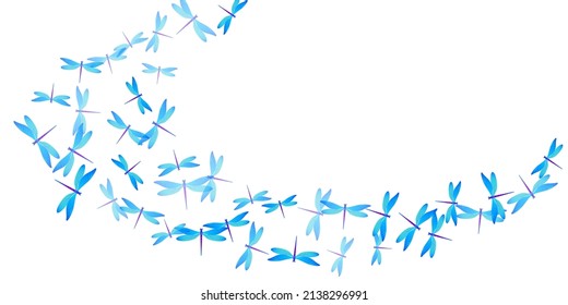 Magic cyan blue dragonfly cartoon vector wallpaper. Spring funny insects. Simple dragonfly cartoon baby illustration. Tender wings damselflies patten. Garden beings