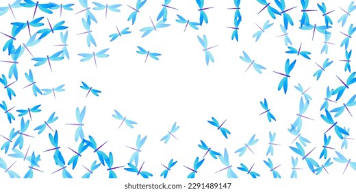 Magic cyan blue dragonfly cartoon vector wallpaper. Summer cute insects. Wild dragonfly cartoon fantasy illustration. Sensitive wings damselflies patten. Tropical creatures