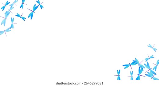 Magia azul ciano libélula desenho animado vetor fundo. Verão moscas de damas engraçadas. Detalhado libélula desenhos animados crianças papel de parede. Delicado design gráfico de insetos asas. Seres frágeis