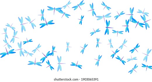 Magic cyan blue dragonfly flat vector illustration. Summer beautiful damselflies. Decorative dragonfly flat baby wallpaper. Gentle wings insects graphic design. Fragile beings