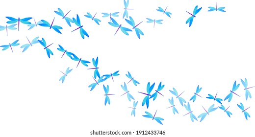 Magic cyan blue dragonfly flat vector illustration. Spring cute damselflies. Detailed dragonfly flat baby background. Delicate wings insects patten. Tropical creatures