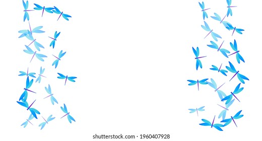 Magic cyan blue dragonfly flat vector wallpaper. Summer little insects. Fancy dragonfly flat girly background. Delicate wings damselflies patten. Nature creatures