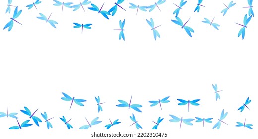 Magic cyan blue dragonfly flat vector illustration. Summer pretty damselflies. Simple dragonfly flat dreamy background. Sensitive wings insects patten. Tropical beings